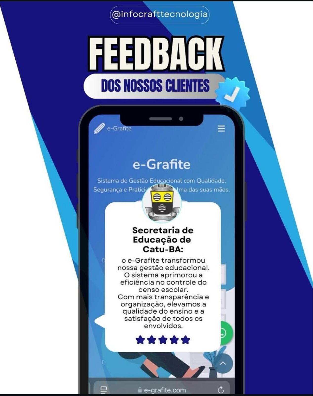 Feedback de cliente sobre o sistema de gestão escolar e-Grafite