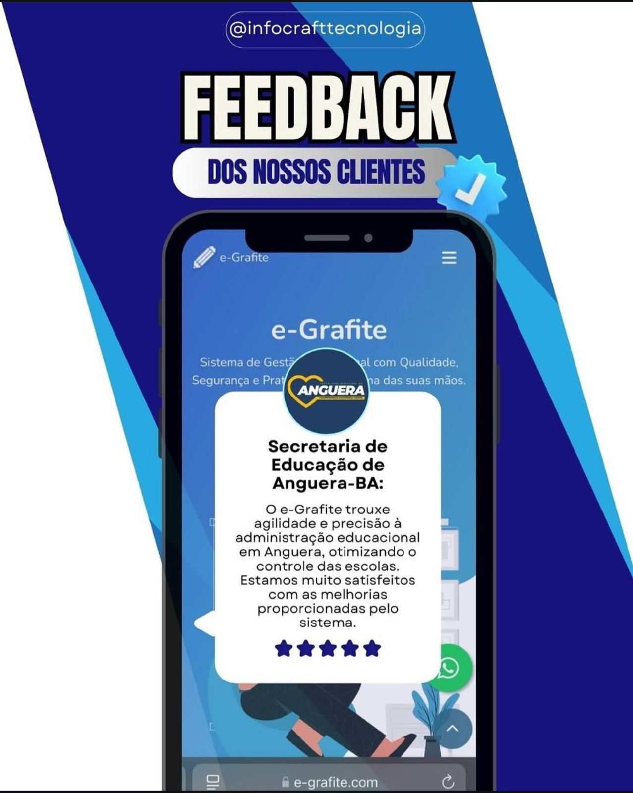 Feedback de cliente sobre o sistema de gestão escolar e-Grafite